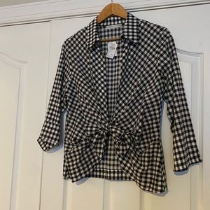 Neiman Marcus gingham check front tie top NWT